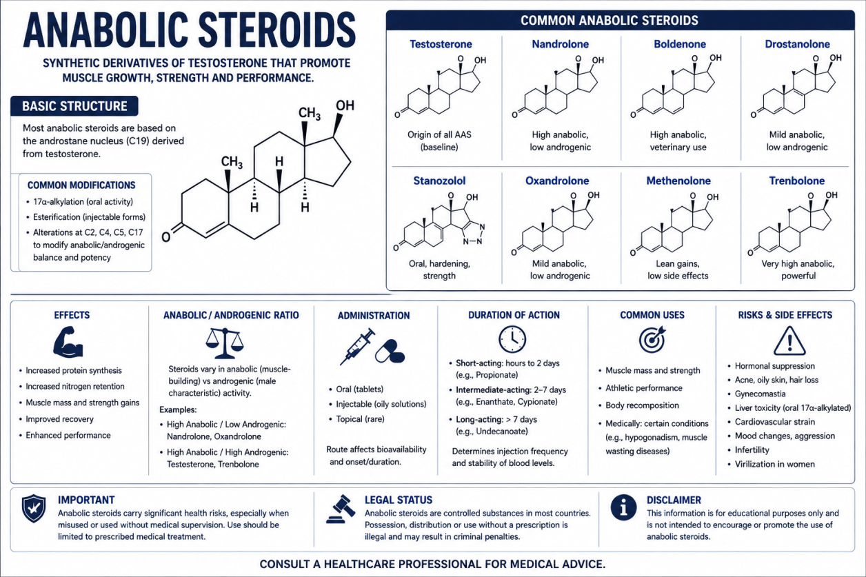 Struttura chimica di uno steroide anabolizzante su sfondo bianco.